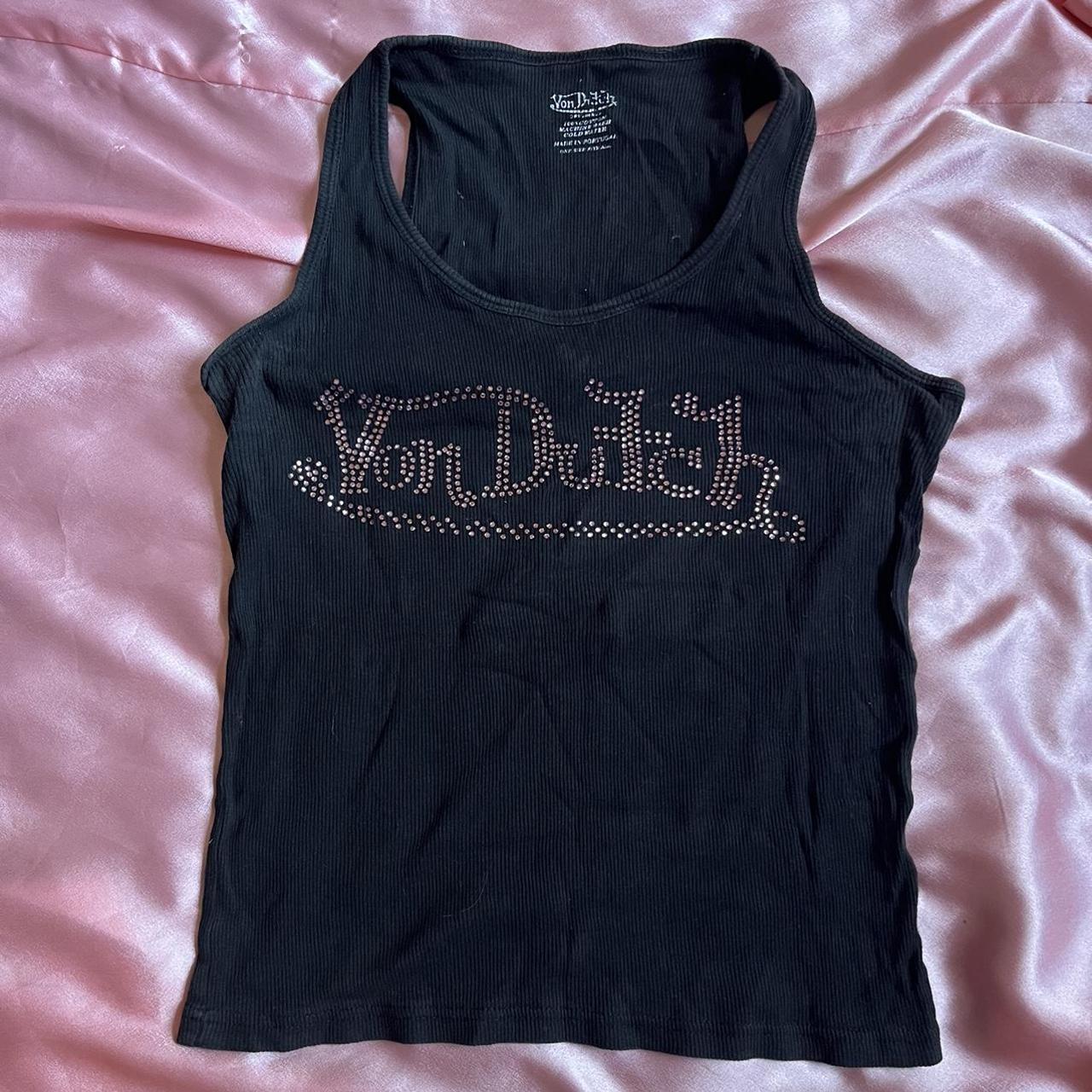 Y2K Von Dutch Tank Top with Baby Pink Rhinestones!!... - Depop