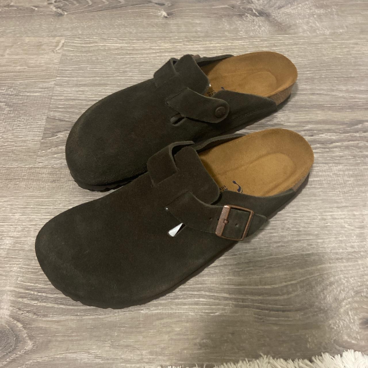 birkenstock suede bostons in mocha, size 42.... - Depop