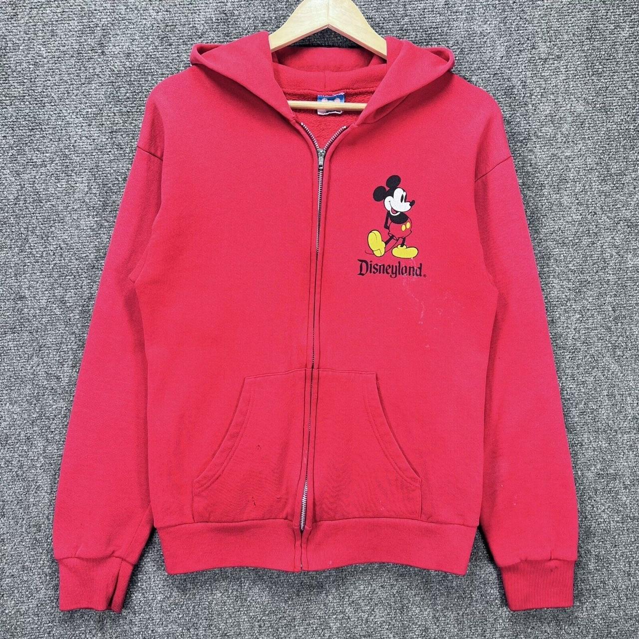 Vintage Mickey Mouse Hoodie Mens Medium Red Zip Up... - Depop