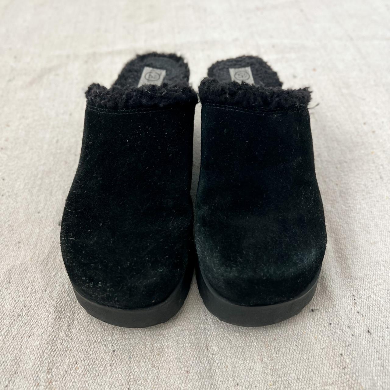 vintage black suede fuzzy platform clogs rubber lug... - Depop