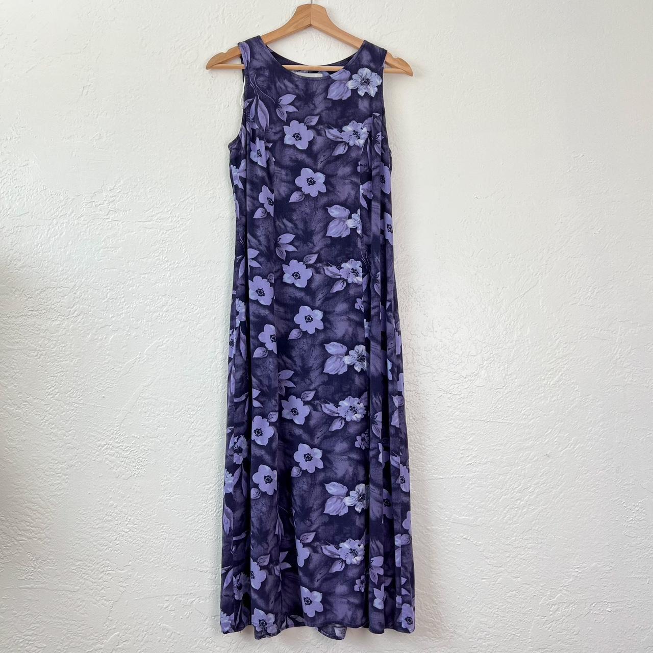 vintage purple floral maxi dress material tag is... - Depop