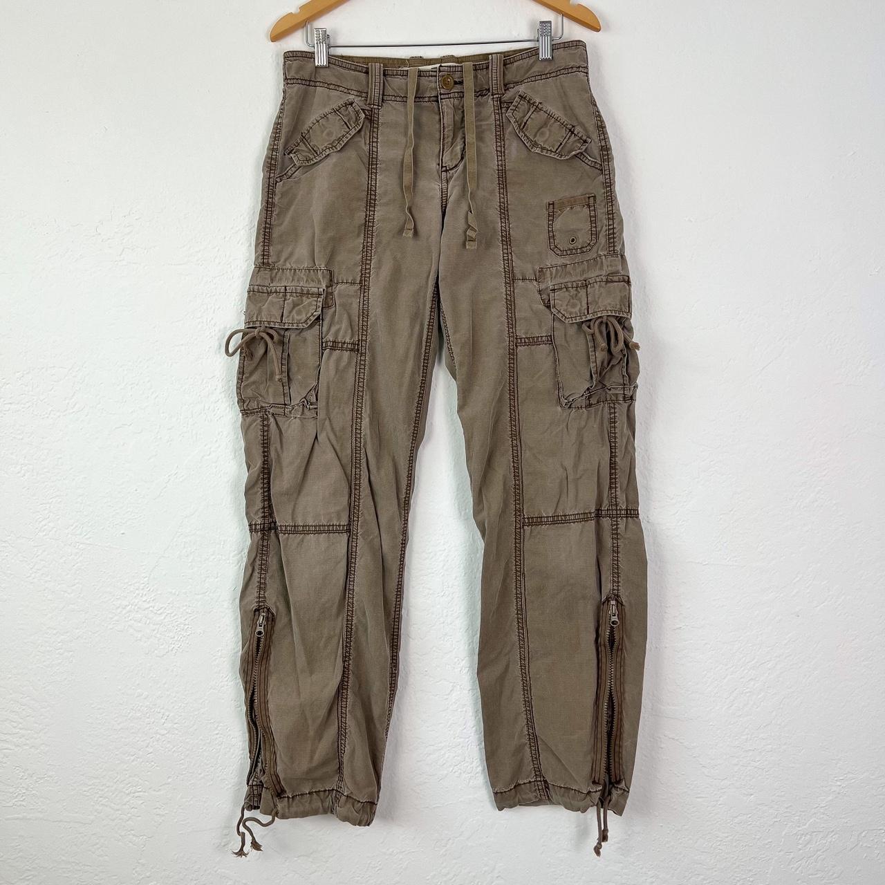 brown cargo utility drawstring pants zips up the... - Depop