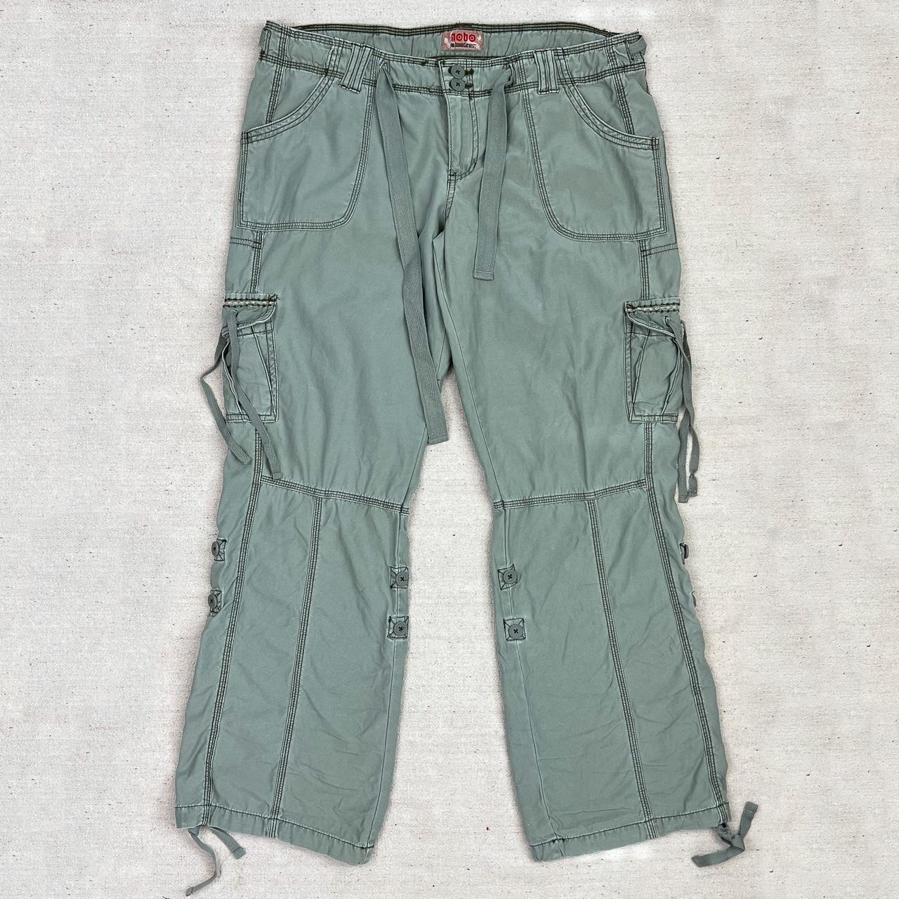 Y2K vintage olive green cargo pants low waisted and - Depop