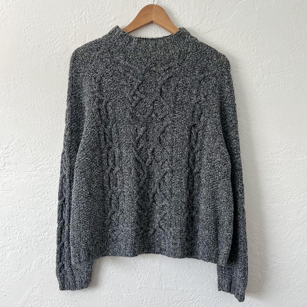 vintage grey cable knit mock neck sweater salt and... - Depop