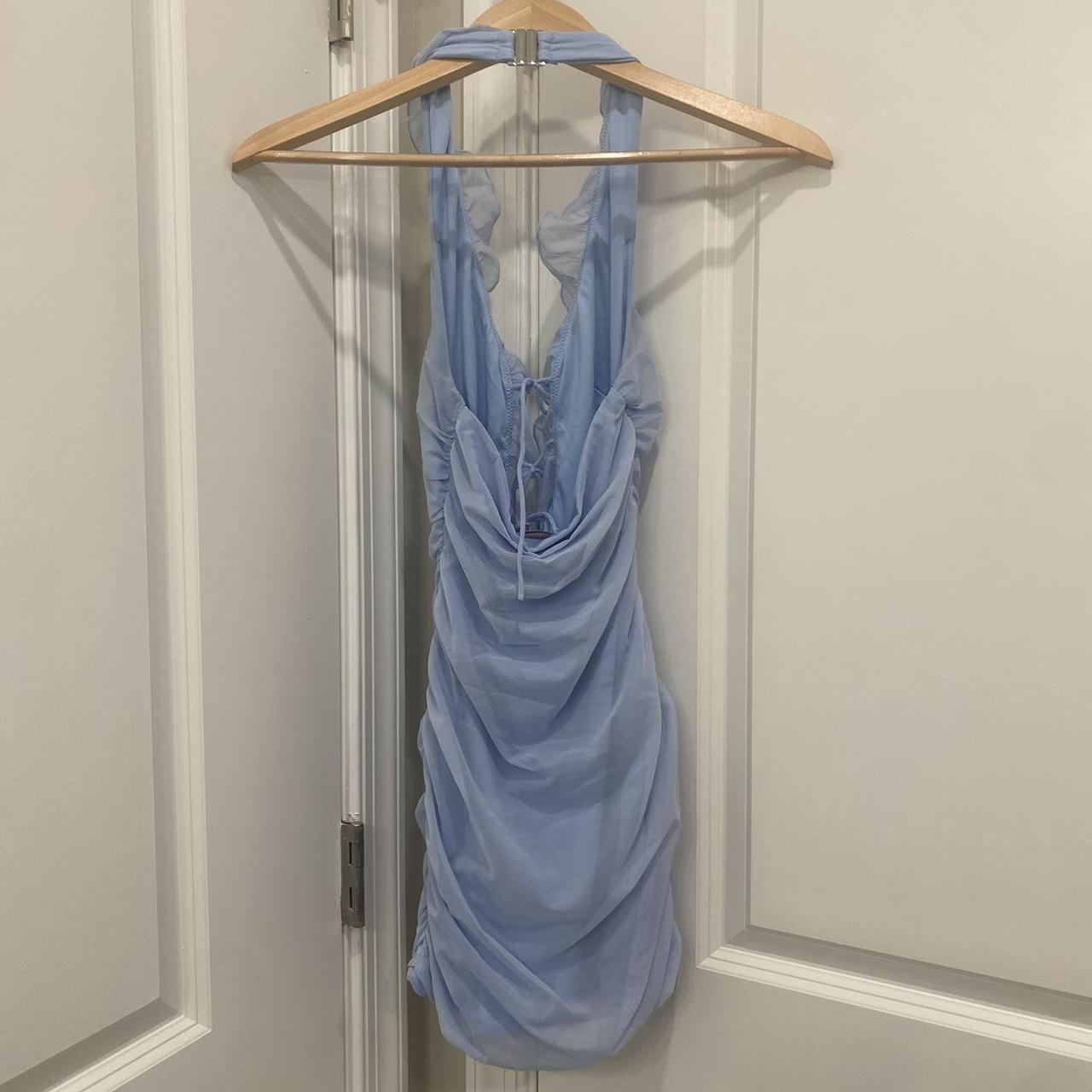 Light Blue Oh Polly Mini Ruffled Halter Dress Depop
