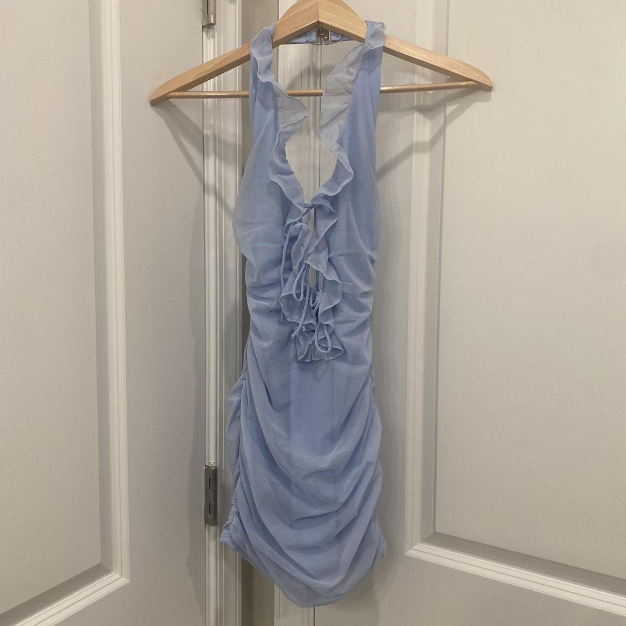 Light Blue Oh Polly Mini Ruffled Halter Dress Depop