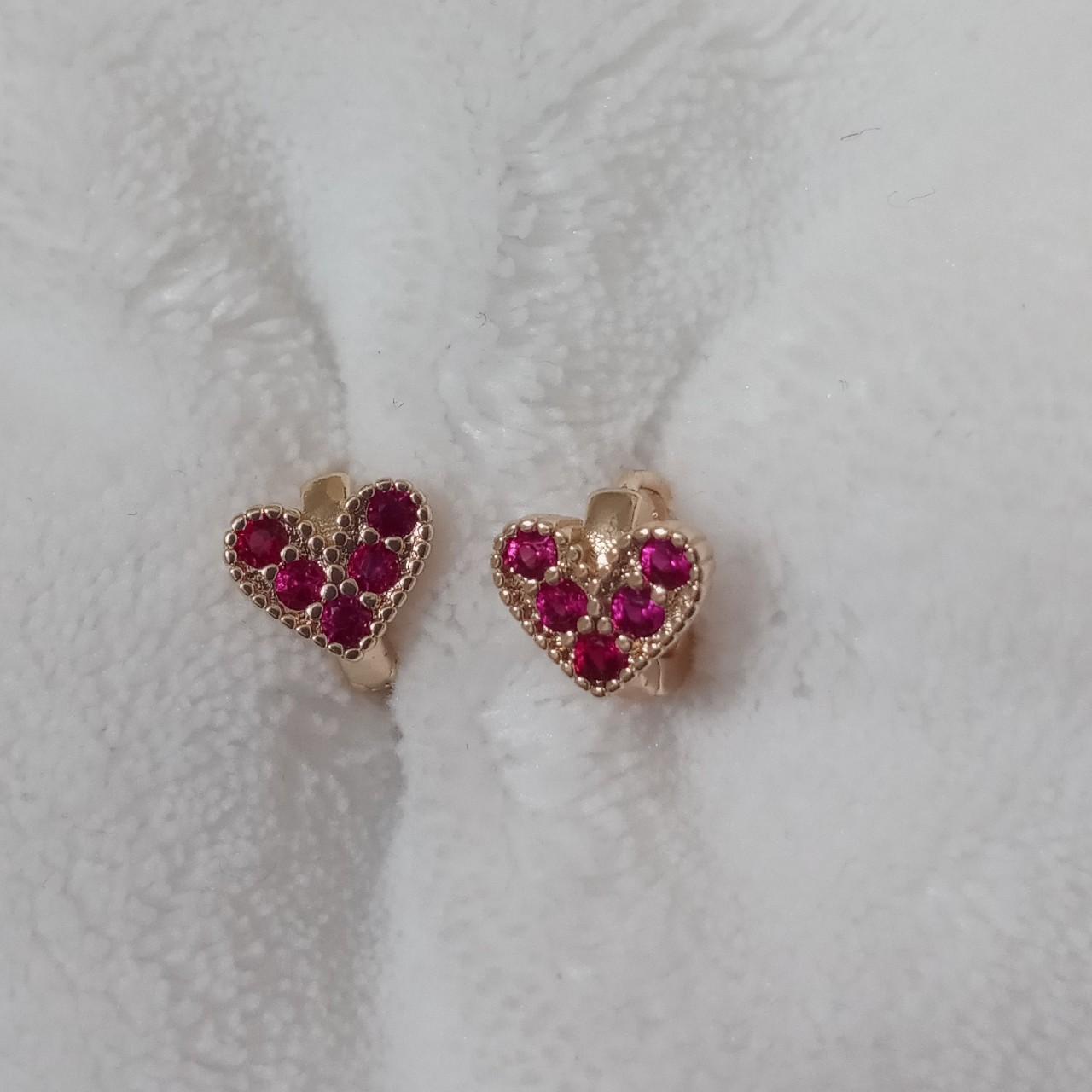 18k gold plated heart earrings with pink cz - Depop