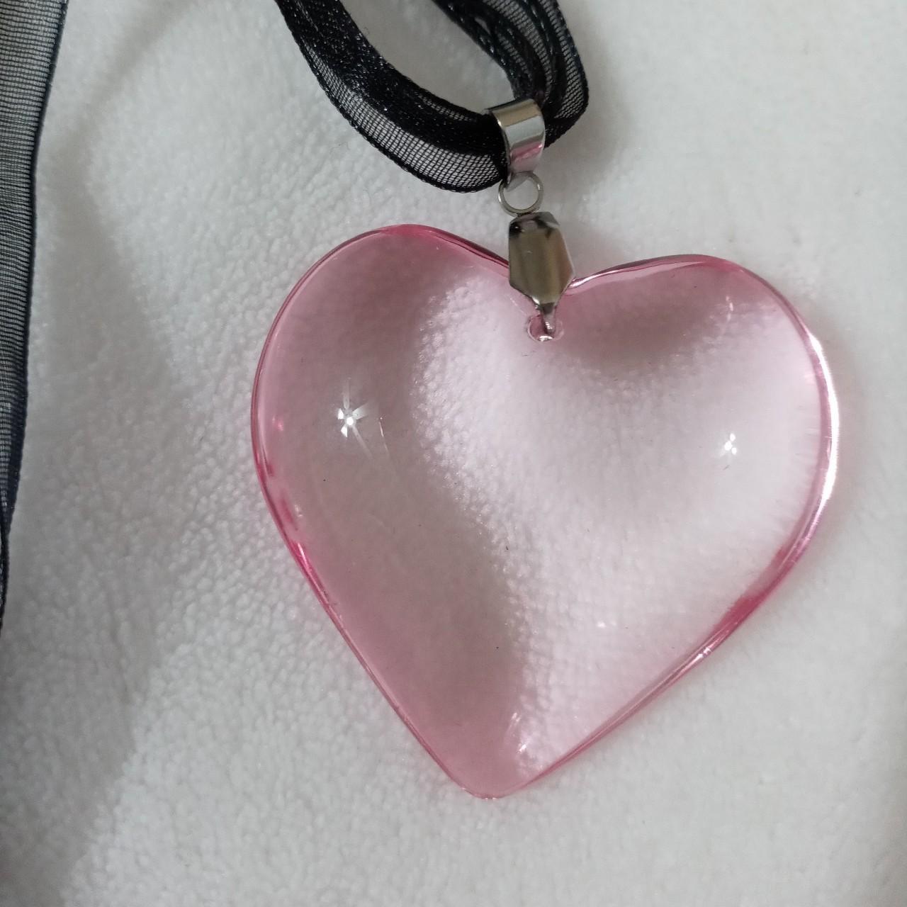 Large pink 🩷 heart glass necklace choker pendant.... - Depop