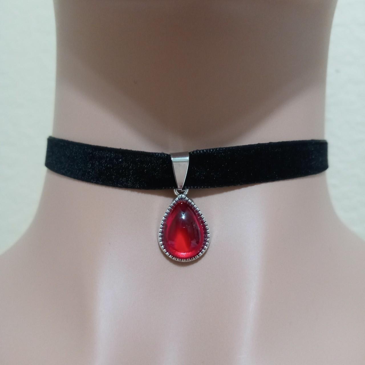 Vampire red blood drop necklace choker adjustable - Depop