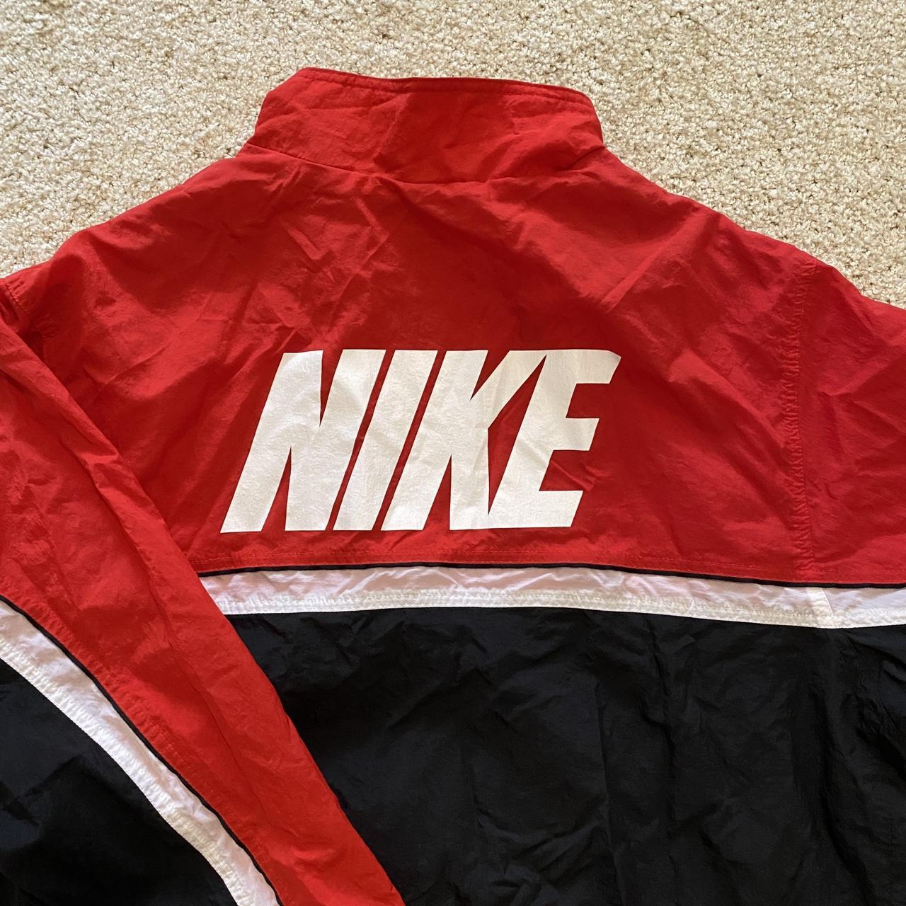 Vintage Nike Red Windbreaker Red, black and white... - Depop