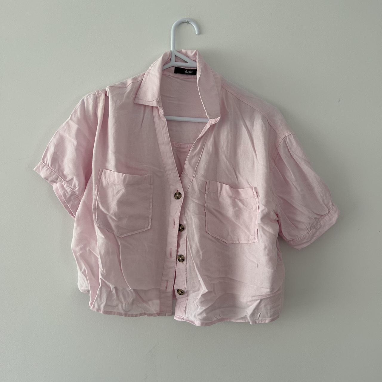 pink button up cropped tee size 8 sportsgirl... Depop