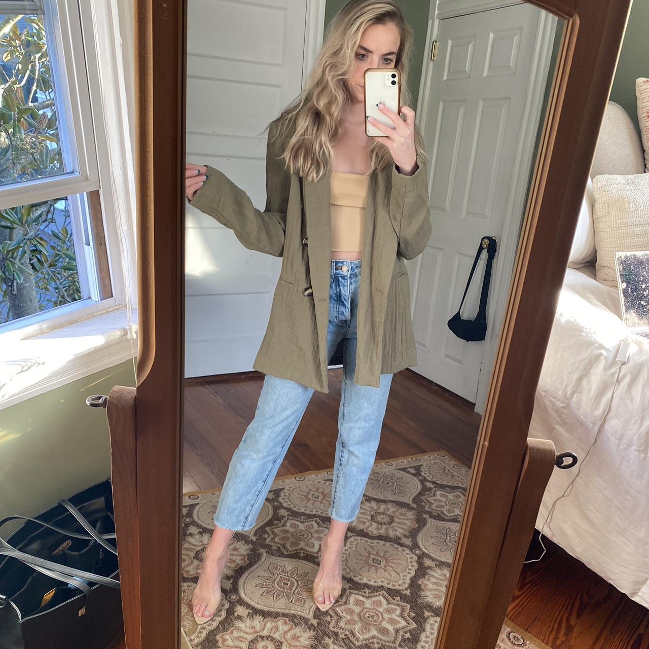 Army green Zara oversized blazer, xxs, never worn.... Depop