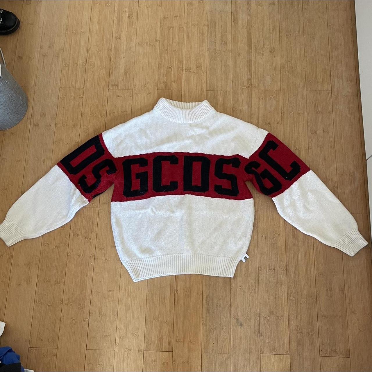 GCDS Red and White Turtleneck sweater streetwear Depop