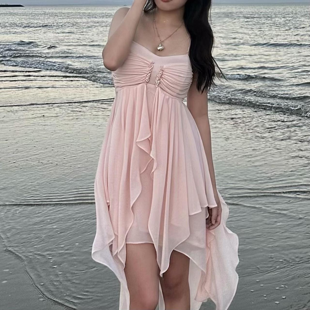 Baby pink flowy dress fits size 68 Very... Depop