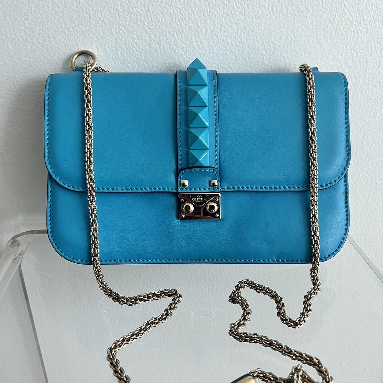 Valentino Bright Blue Leather Rockstud Glam Lock... - Depop