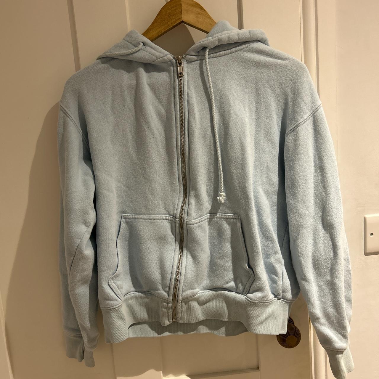 Brandy Melville Women's Blue and Silver Hoodie | Depop