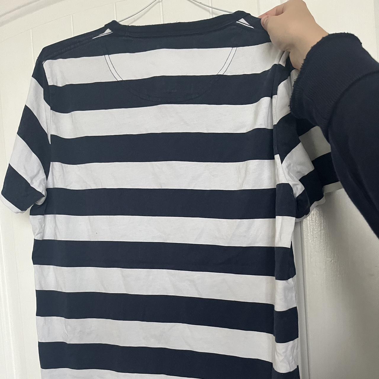 Hollister navy and white striped tshirt Good - Depop