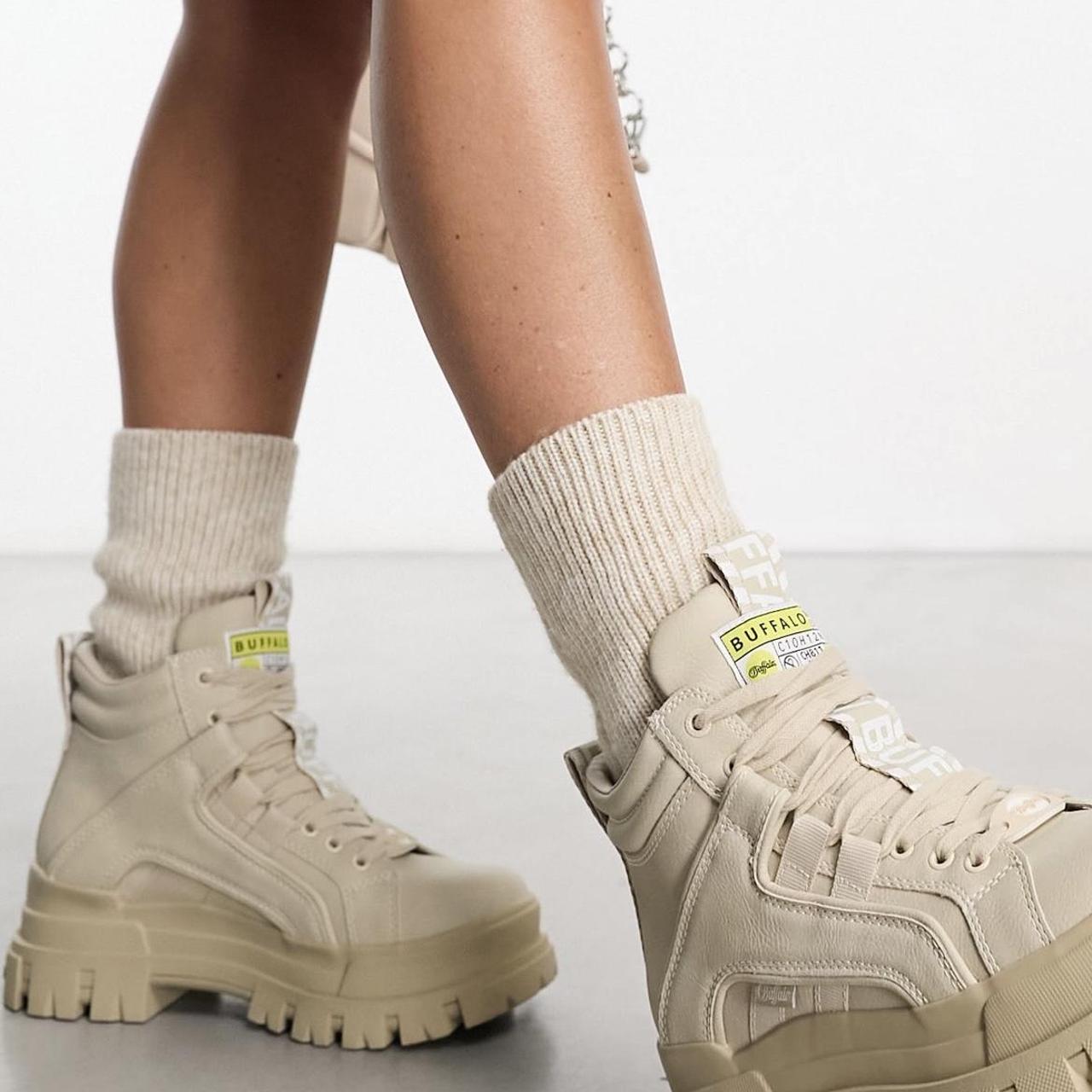 Buffalo Vegan Aspha flat ankle boots in cream Depop