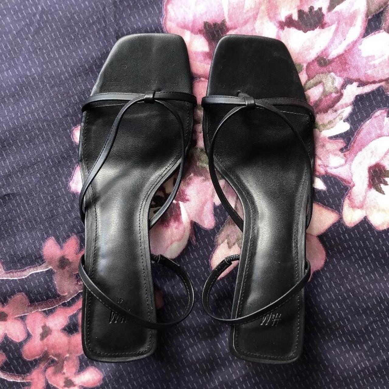 H&M black sandals with short block heel, so cute I... - Depop