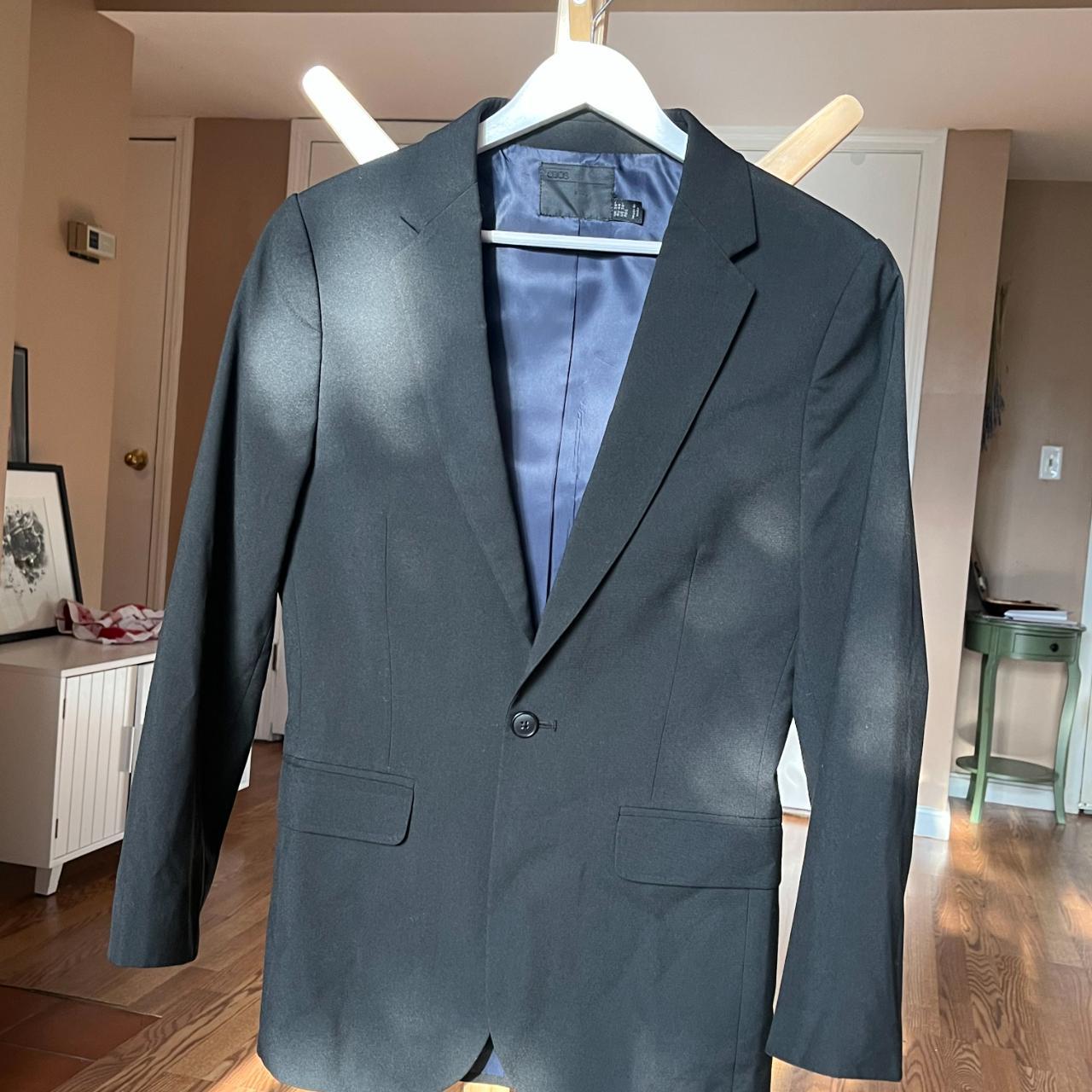 Black slim-fit polyester ASOS suit Jacket:... - Depop