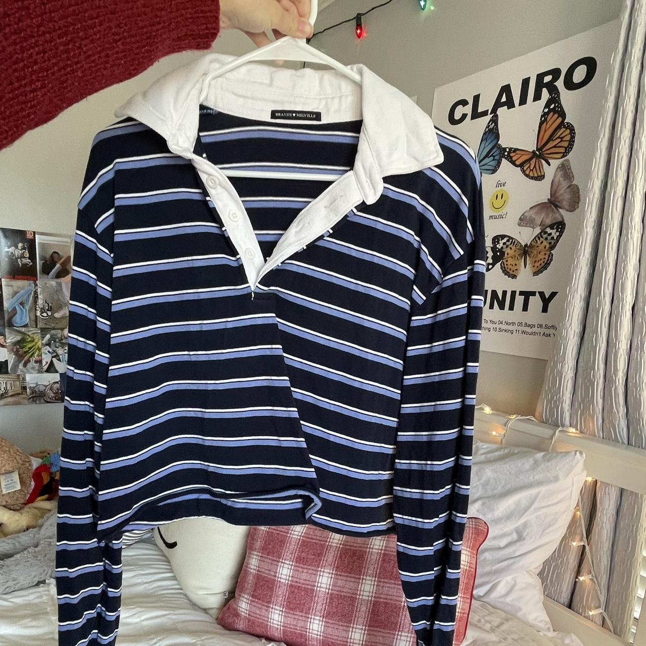 Brandy Melville Women's Blue and Navy Poloshirts Depop