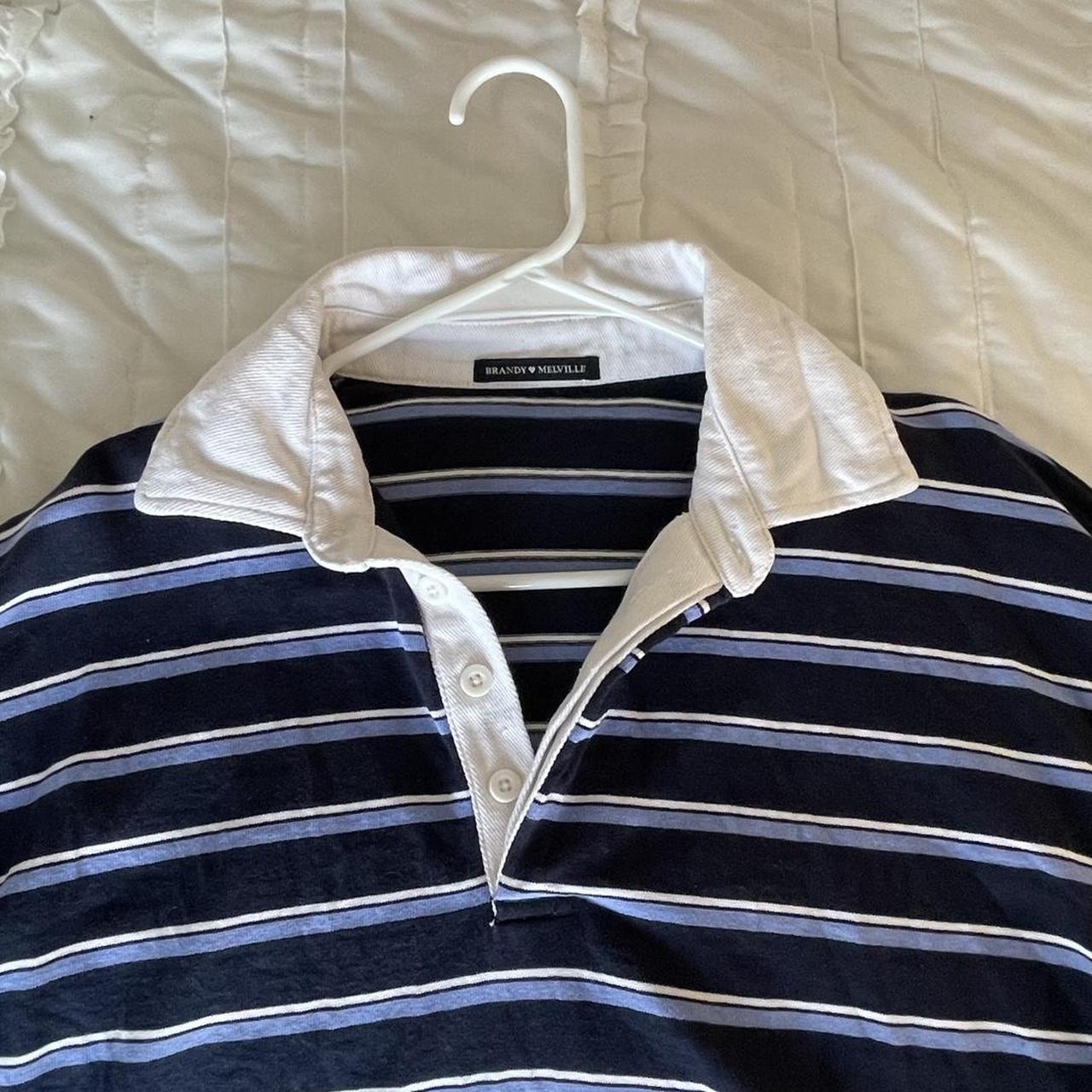 Brandy Melville Women's Blue and Navy Poloshirts Depop