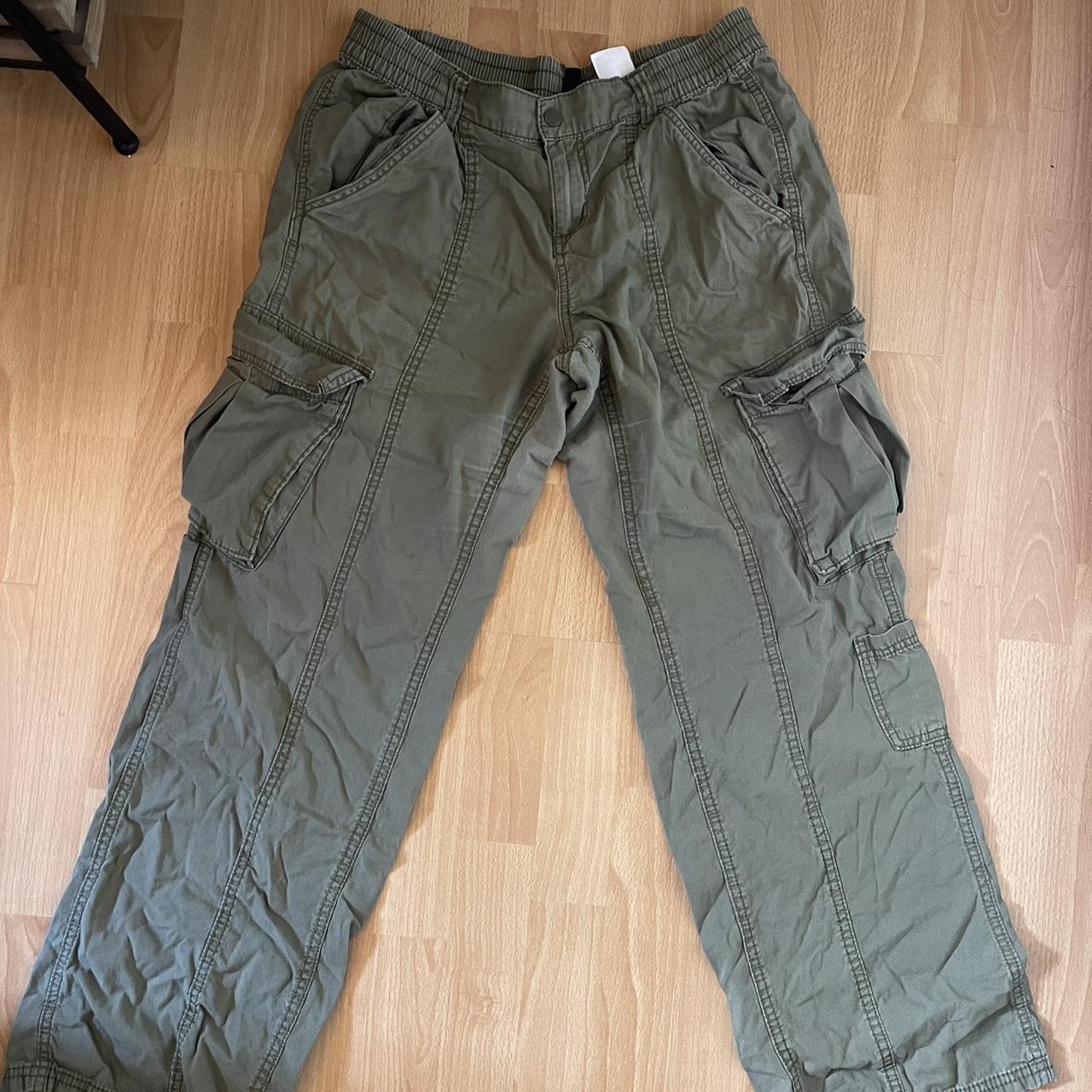 green H&M canvas cargo pants size 8 worn original... - Depop