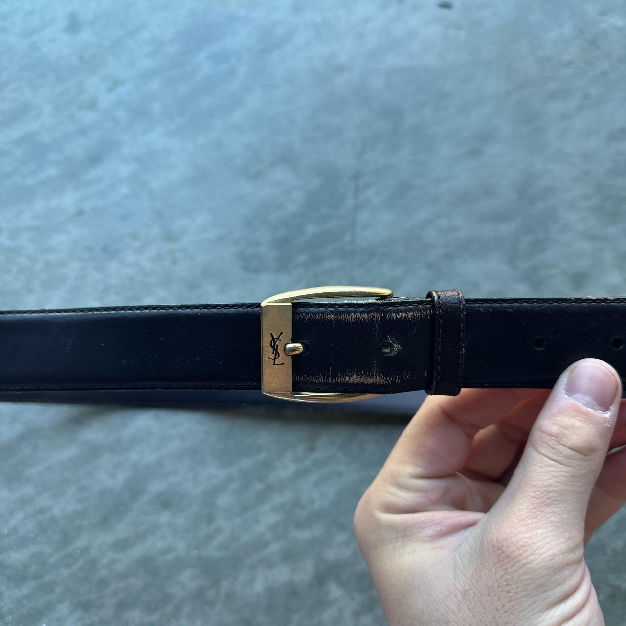 1980's YSL gold leather accent belt - Depop