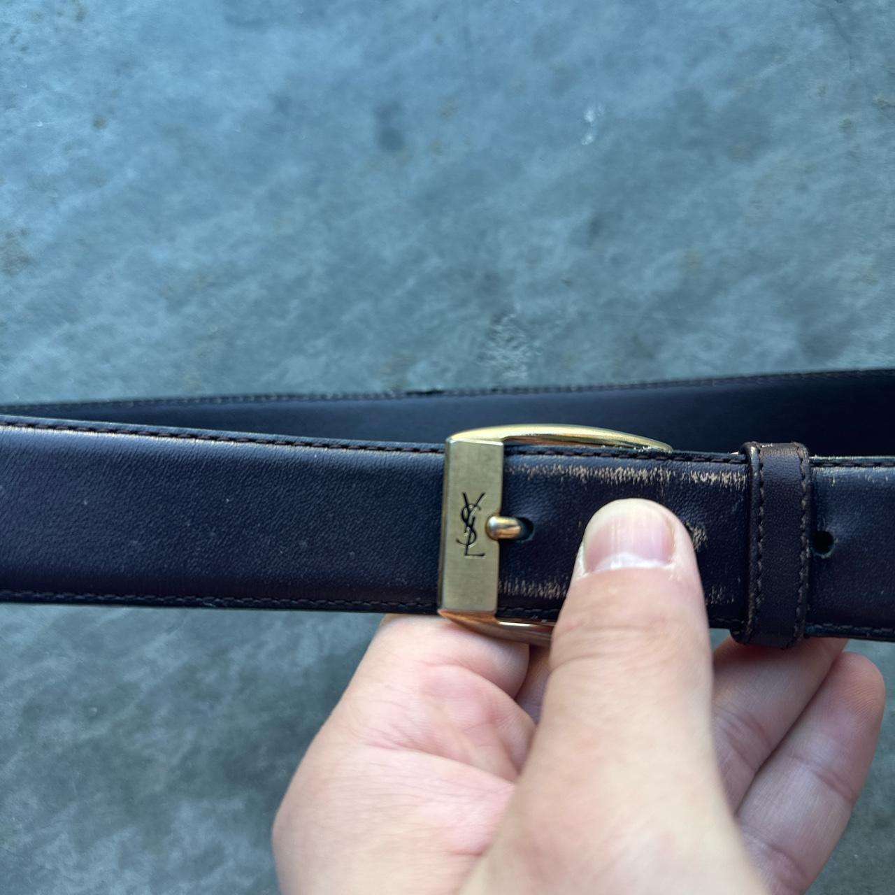 1980's YSL gold leather accent belt - Depop