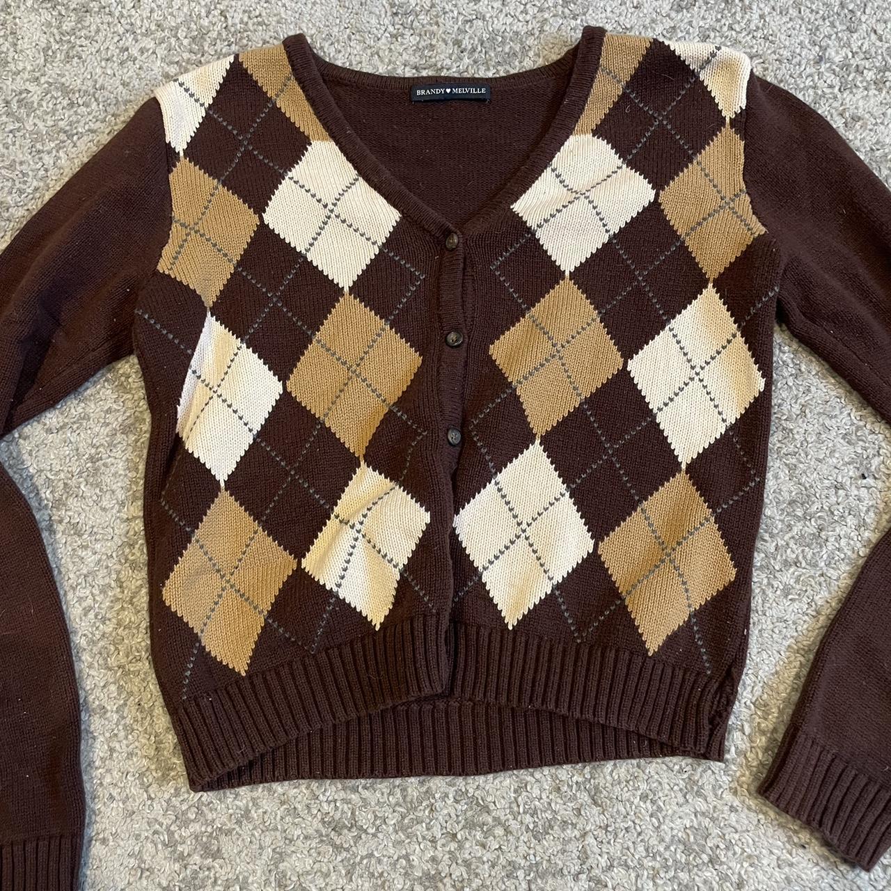 Brandy Melville brown argyle cardigan Just never... Depop