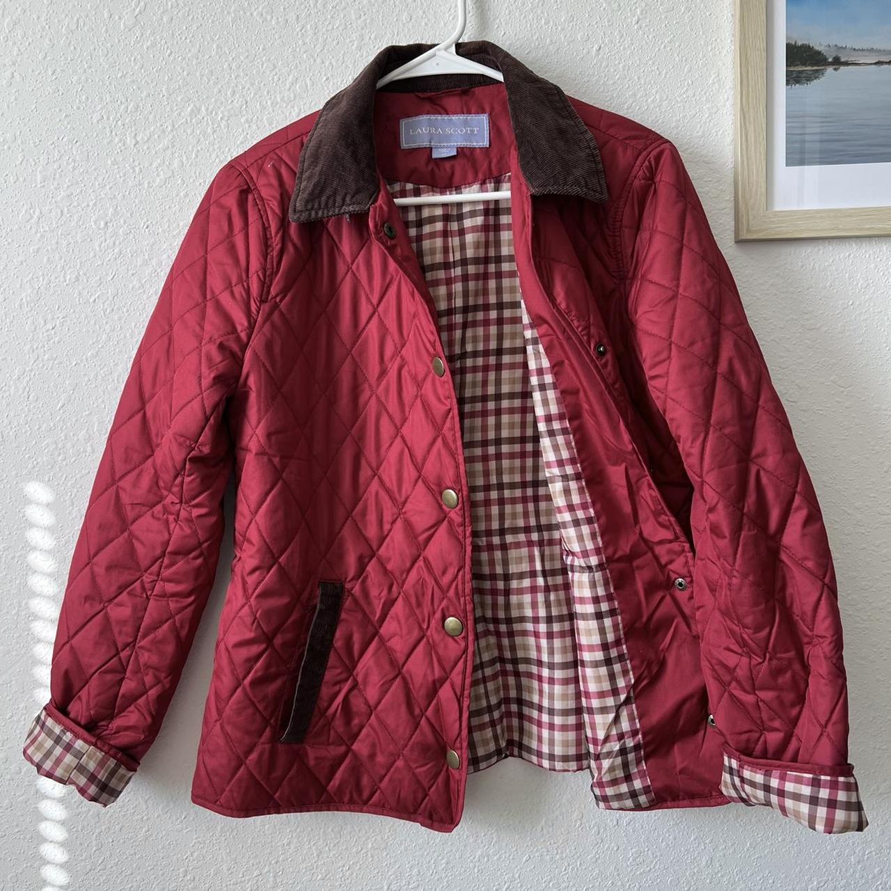 Quilted jacket with corduroy collar Laura Scott red... Depop