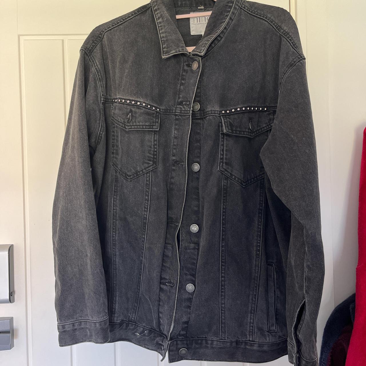 Black denim jacket with silver studs Open to. Depop