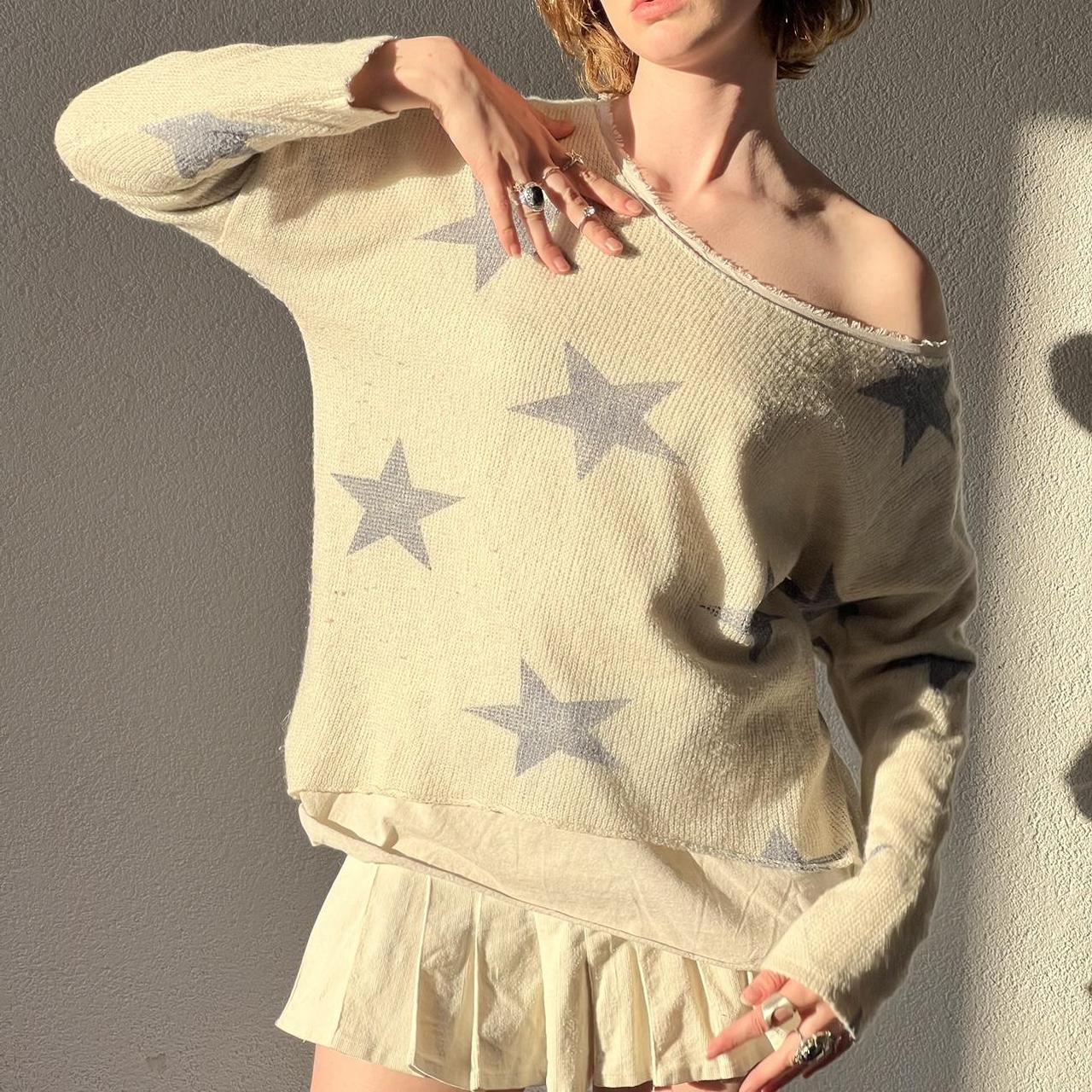 Archive Style White knit sweater with stars and...