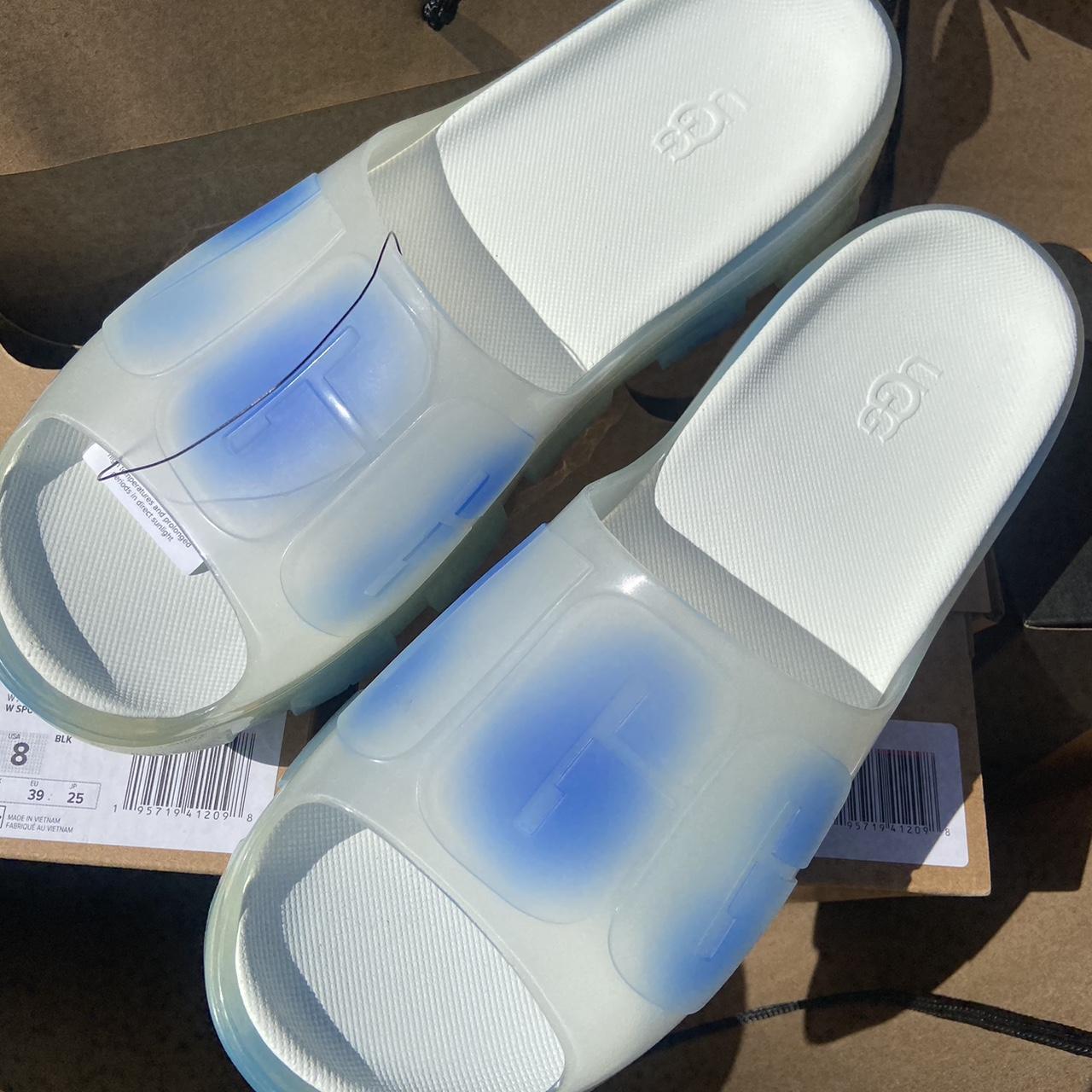 Ugg slides blue and white hot sale