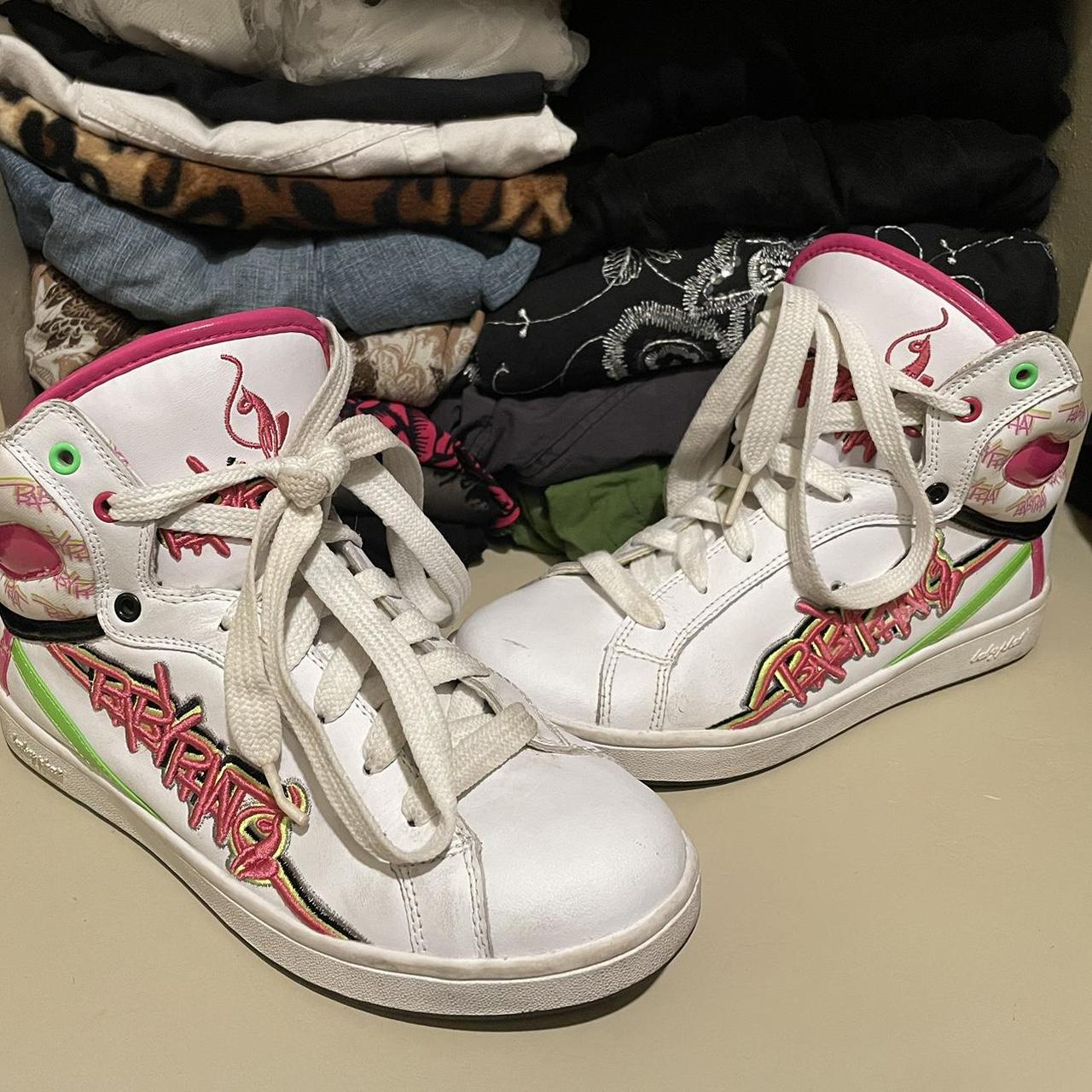 Baby Phat Sneakers Green, pink, and white shoes... - Depop