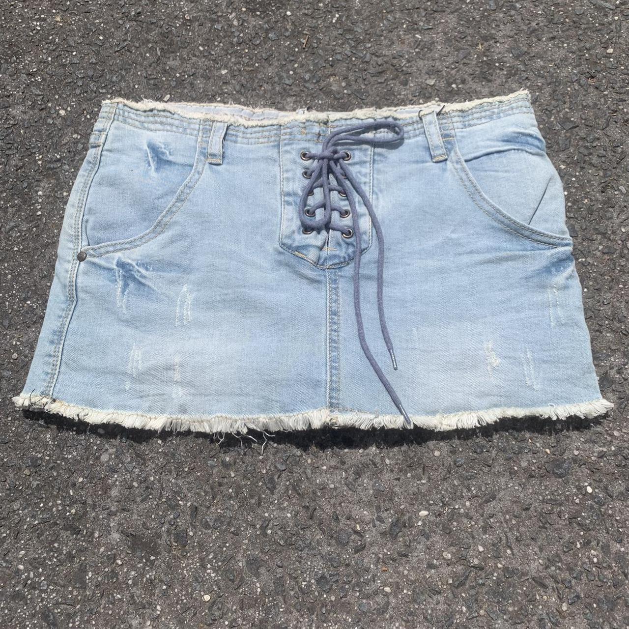 vintage lace up denim skort size small - Depop