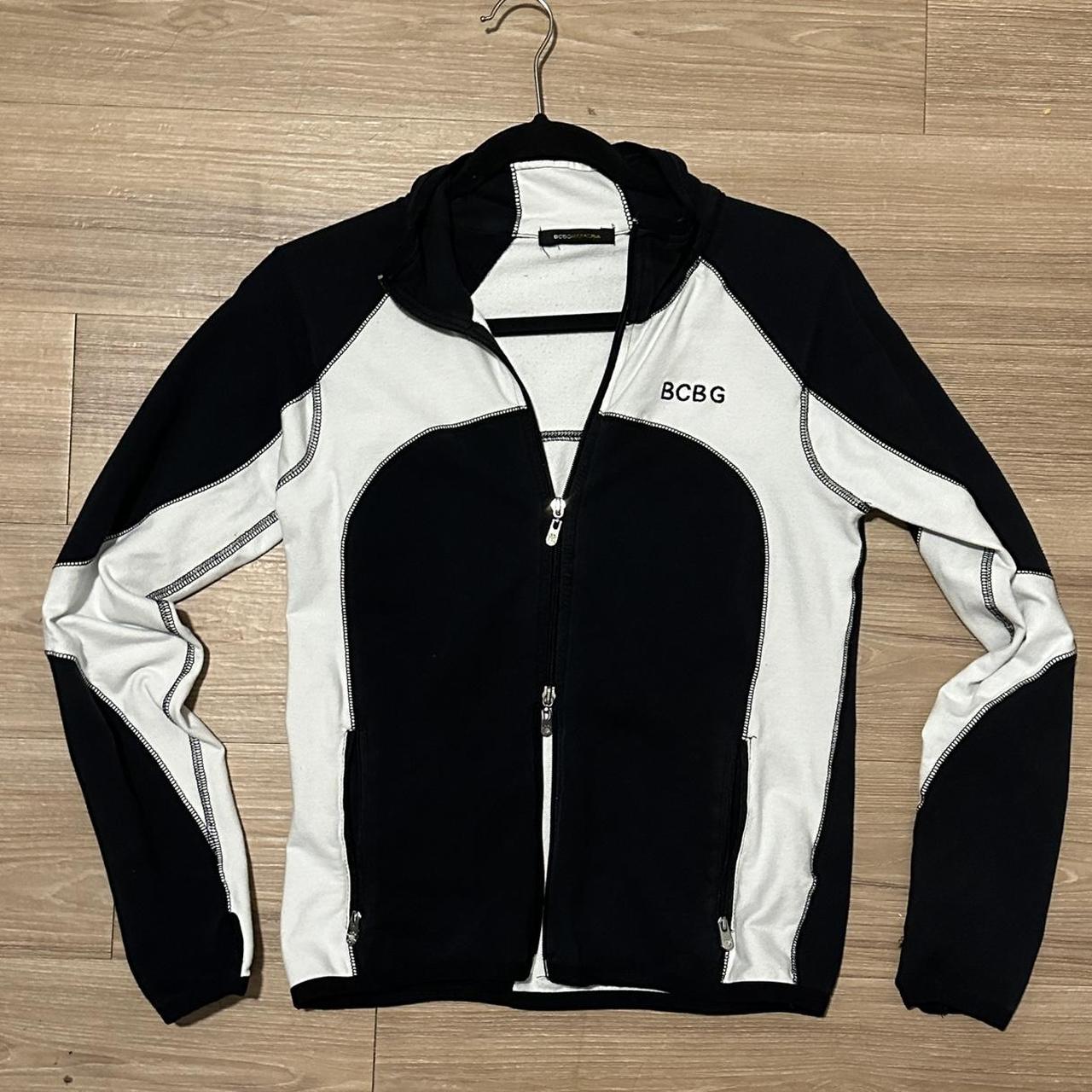 bcbg black and white double zip jacket would fit Depop