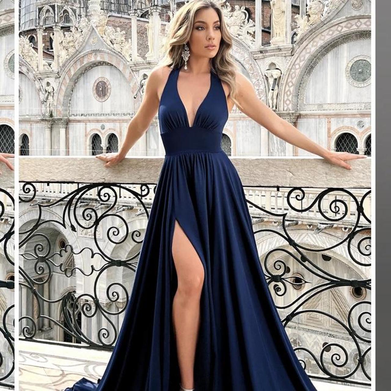 Studio Minc Formal Dress, Navy blue, plunging deep