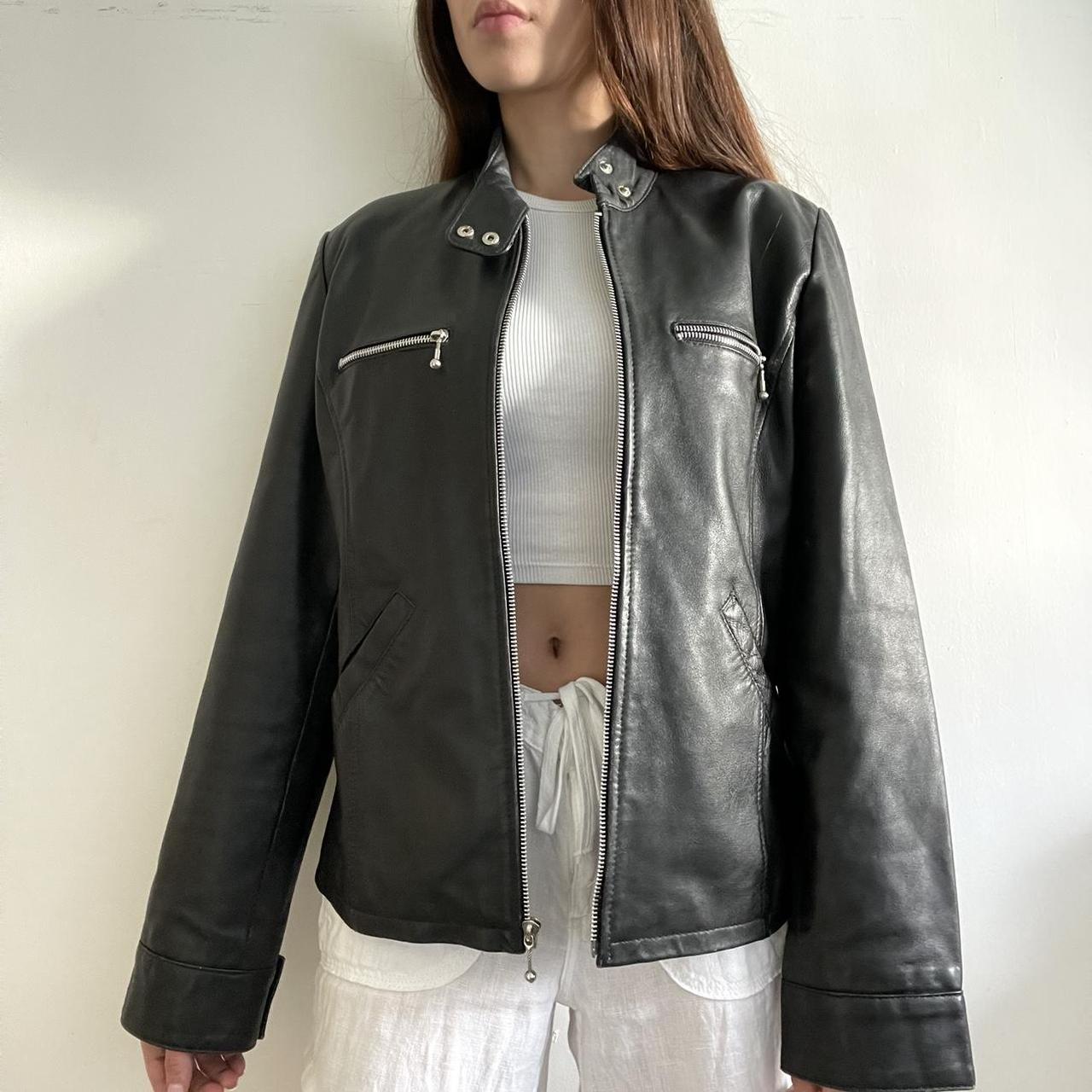 Vintage Y2K Leather Jacket Black Bomber / Biker /... - Depop