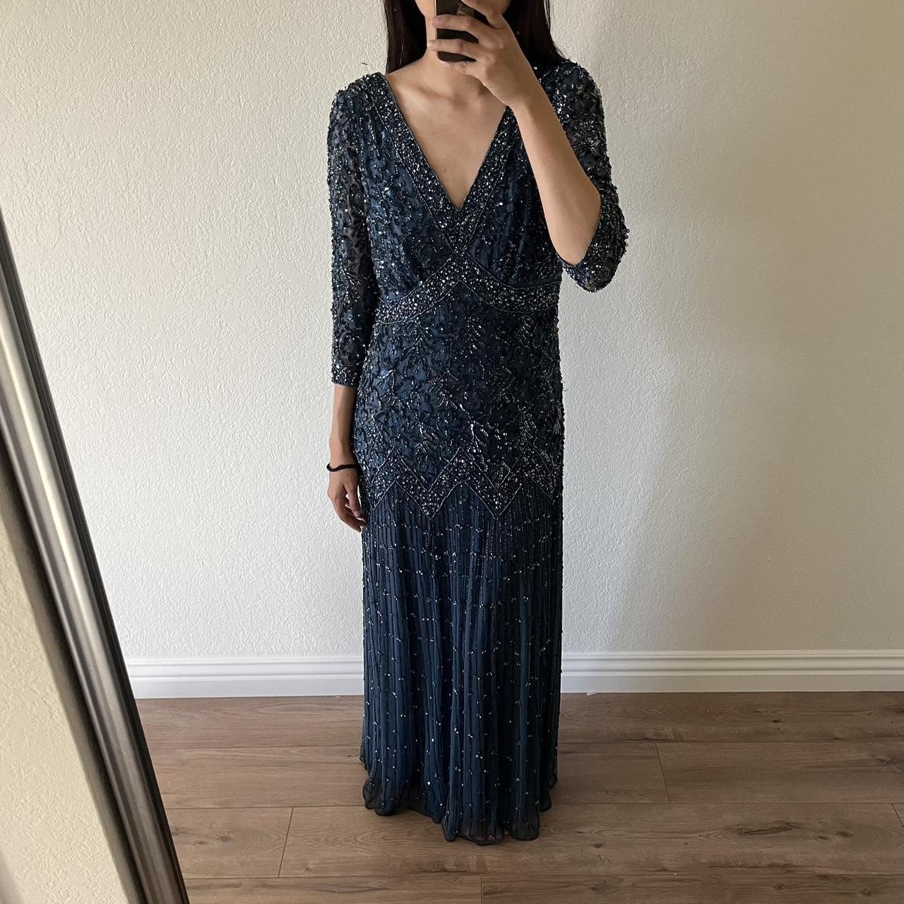 Pisarro Nights dark blue beaded evening gown size 6. Depop