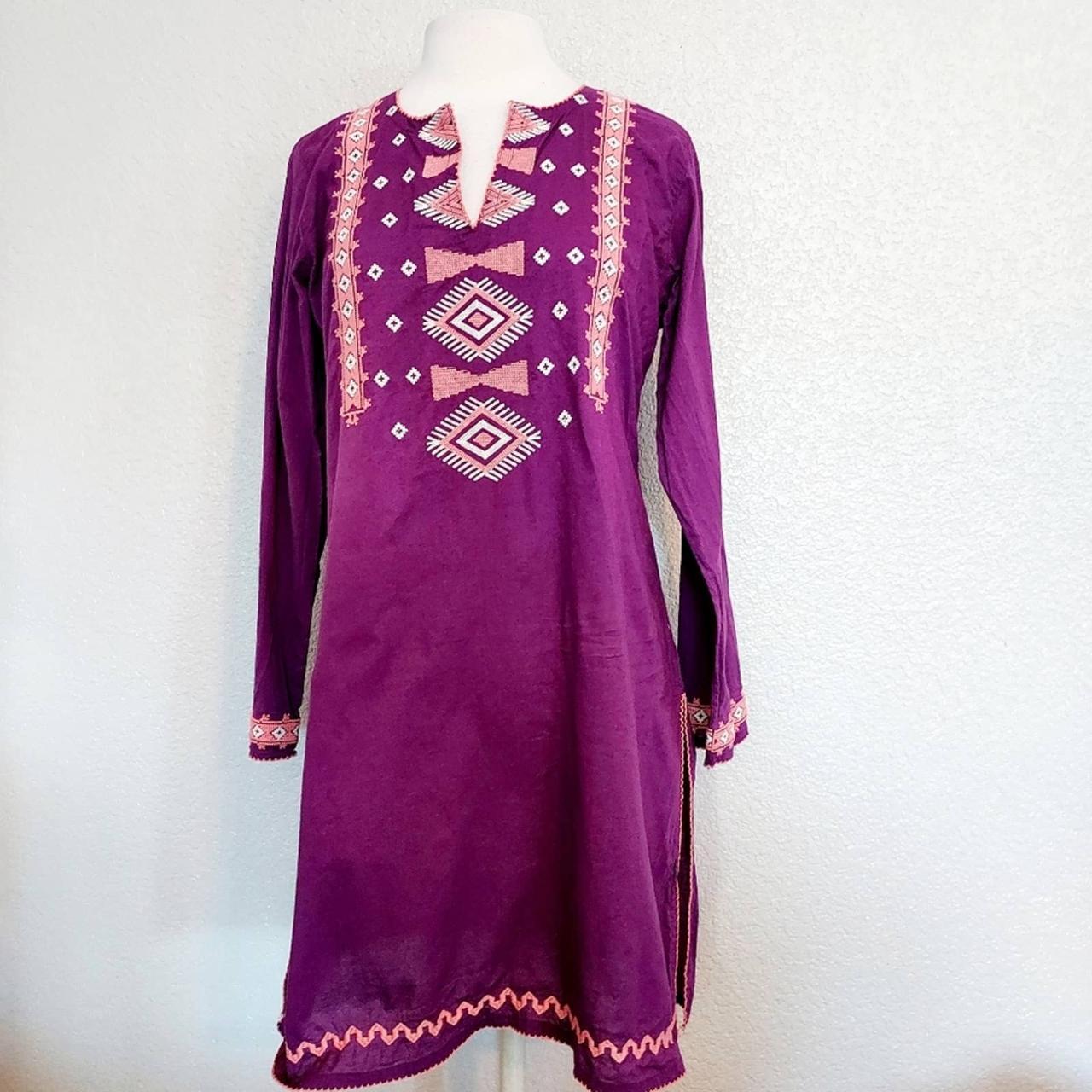 Raj Magenta Embroidered Dress Size Medium Great... - Depop