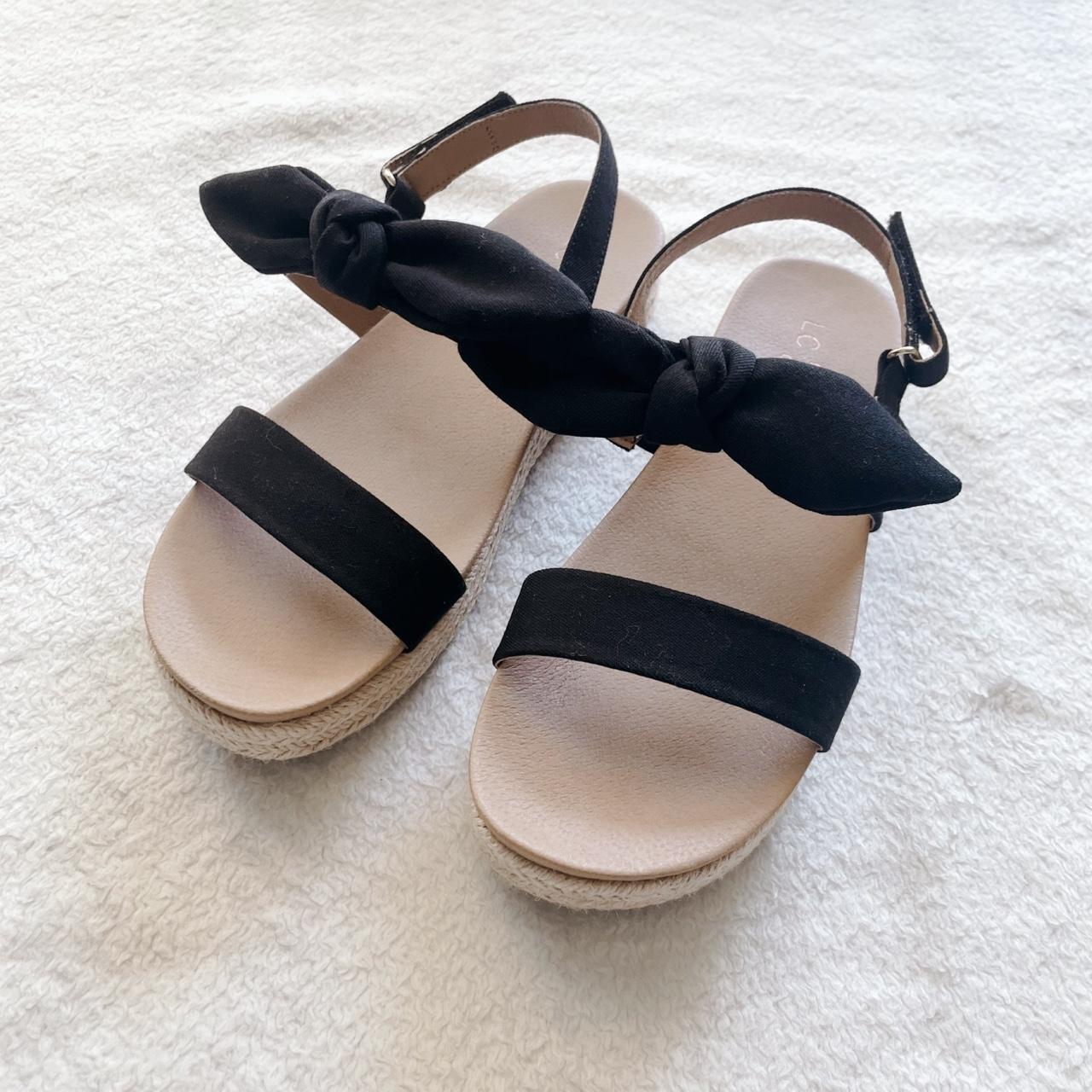 black espadrilles platform sandals 🧺 ♡ bow detail... - Depop