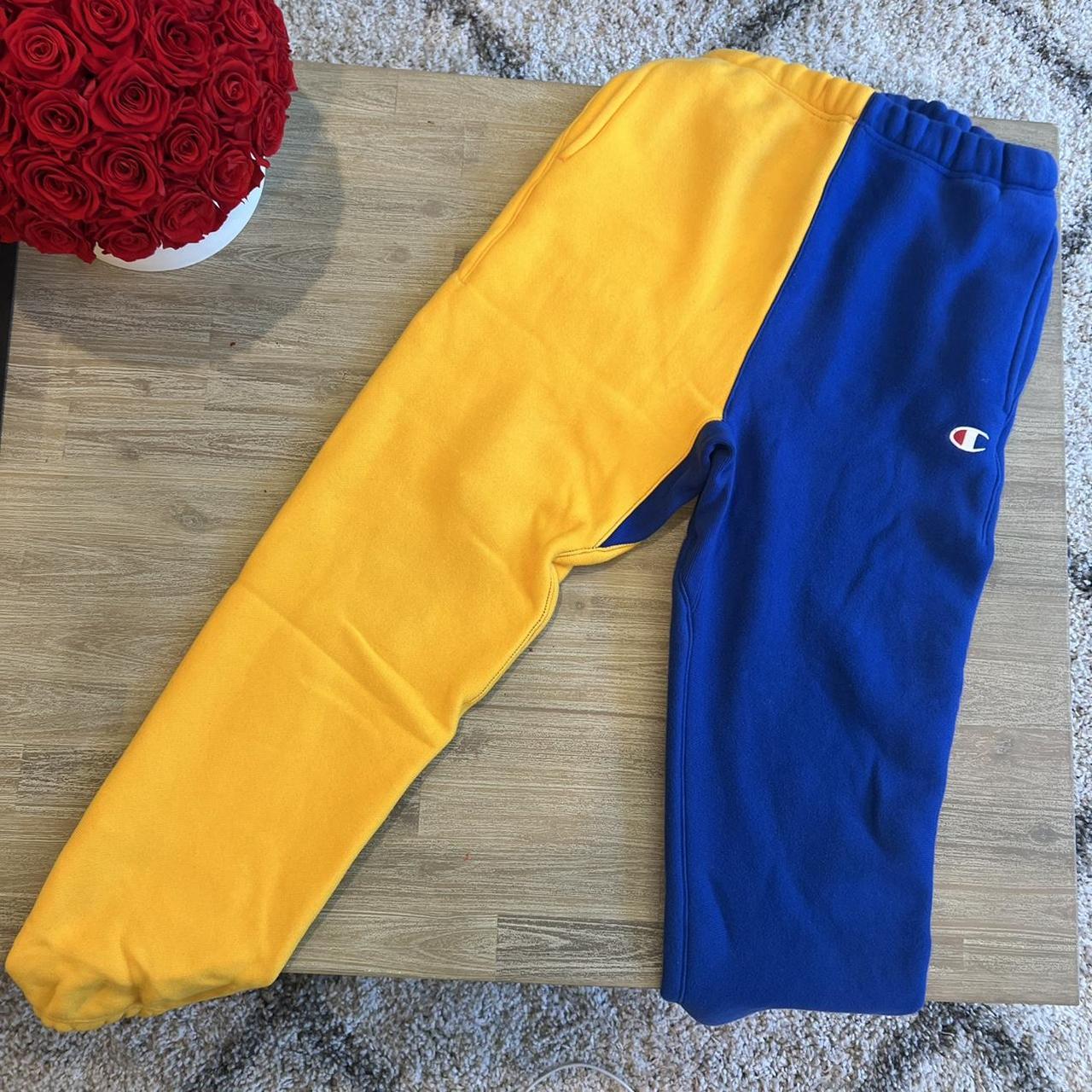 Blue and yellow champion sweatpants sale