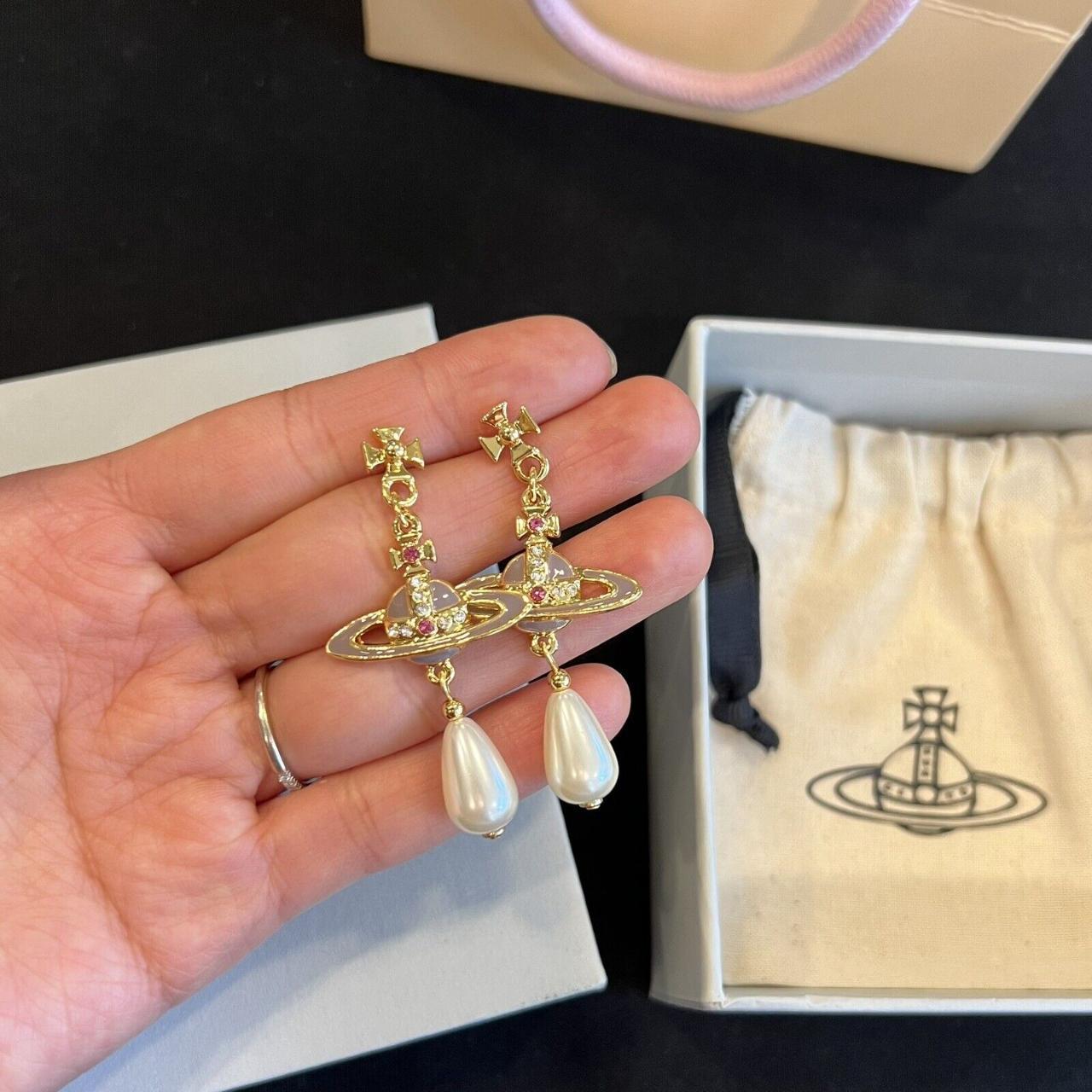 Vivienne Westwood Nana Pink Pearl Drop Orb Earrings | Depop