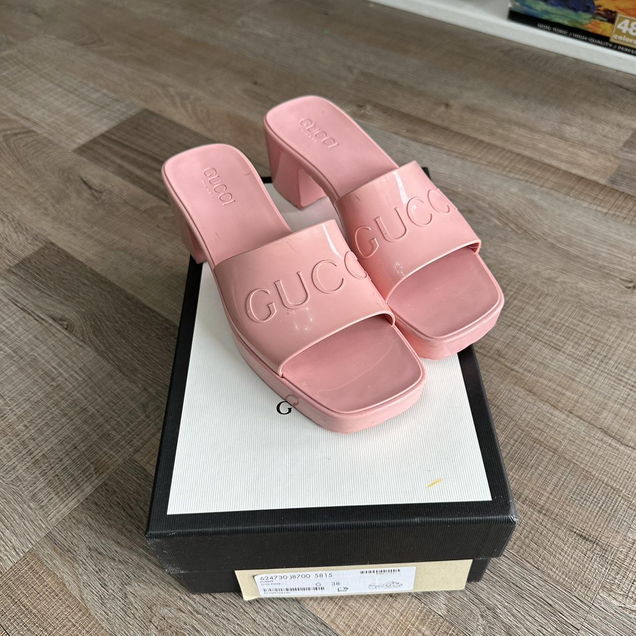 Authentic Gucci Pink Rubber Slide Sandal 60. Depop