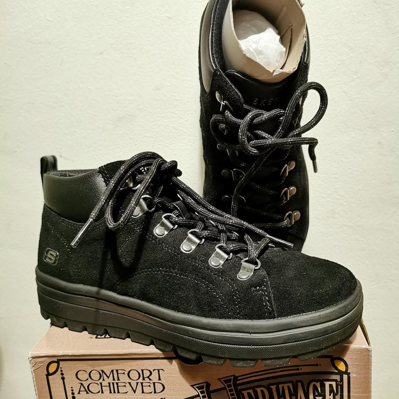 ladies black leather skechers trainers