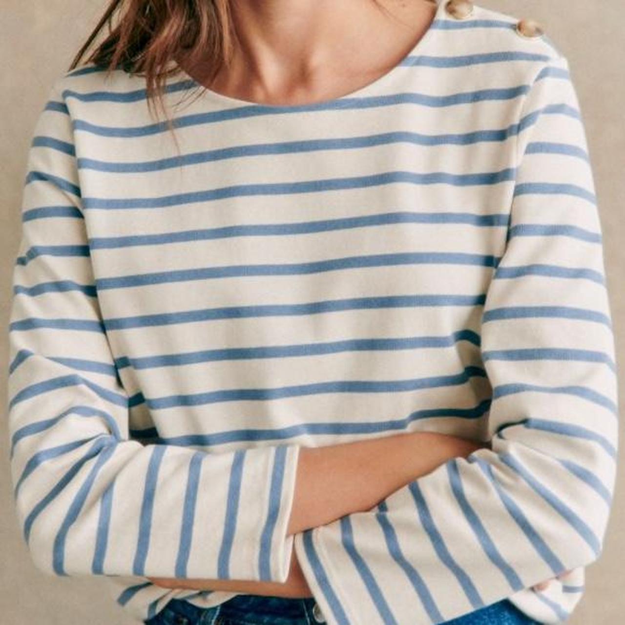 Sezane Colette Mariniere in Vintage Blue Stripe, | Depop