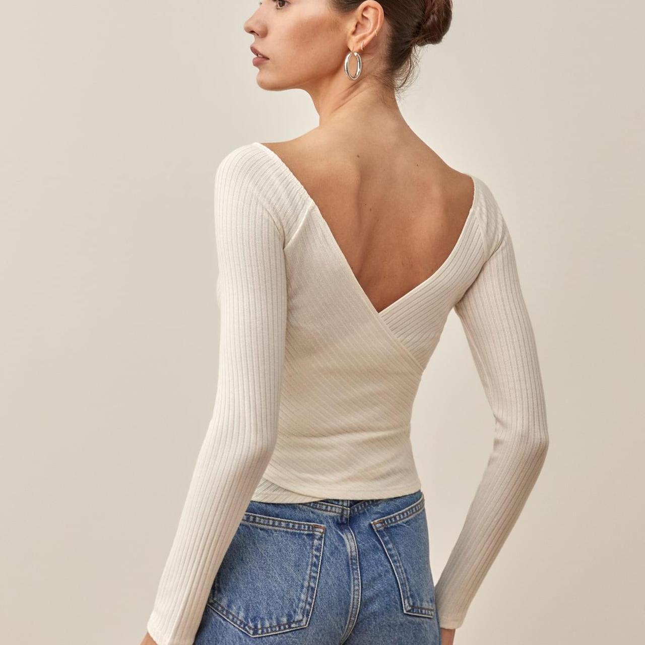 Reformation Minnie knit wrap top, white, size XS.... - Depop
