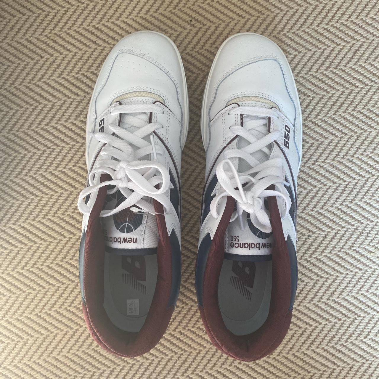 New Balance Men's White and Burgundy Trainers | Depop