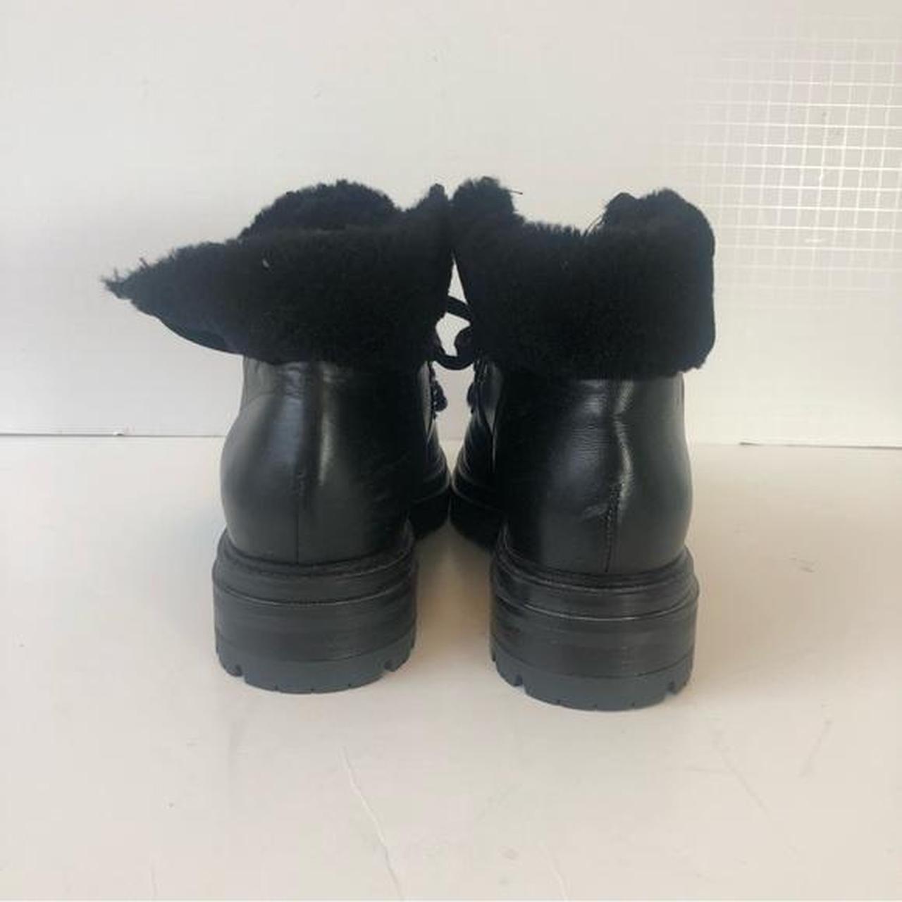 Elena Solano Black Fur Leather Black Lace Up Combat...